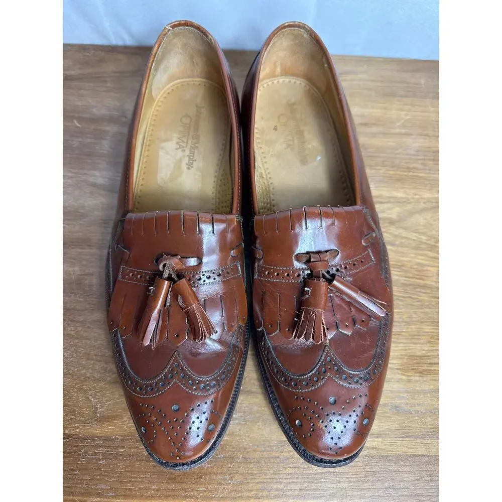Johnston & Murphy Optima 10.5 Brown Loafers Kiltie Tassel Wing Tip Shoes EUC Men